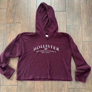 Hollister Waffle Knit Maroon Cropped Hoodie sz S